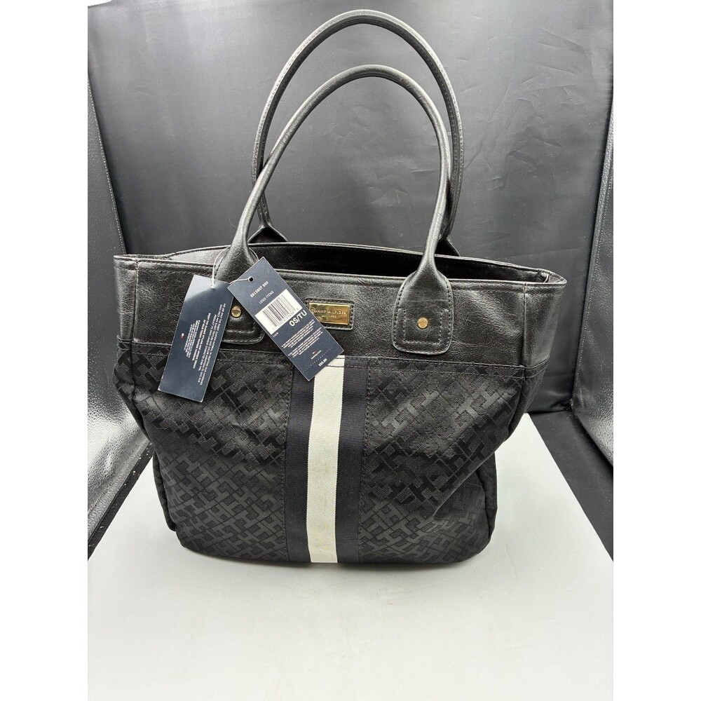 NWT Tommy Hilfiger Black Signature Jacquard Monogram Tote Bag Vintage 2010-2011